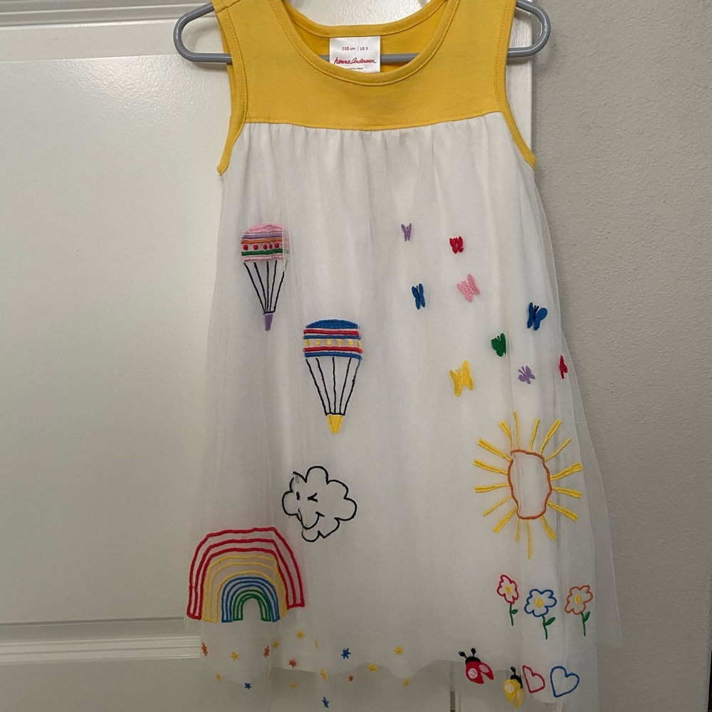 Hanna Andersson Yellow and White Embroidered Dress Sz 5